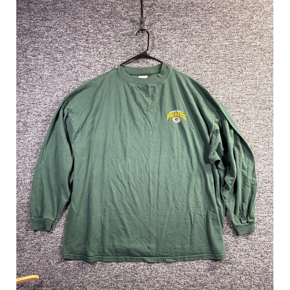 Vintage NFL Green Bay Packers Long Sleeve T-Shirt Green Embroidered Logo Men 3XL